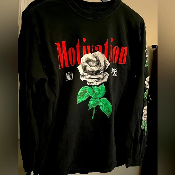 Popular Poison Motivation T-Shirt M “Money Rose” Long sleeve 100% cotton black - Picture 1 of 6